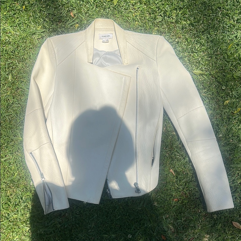 Helmut Lang cream Leather Moto Jacket petite